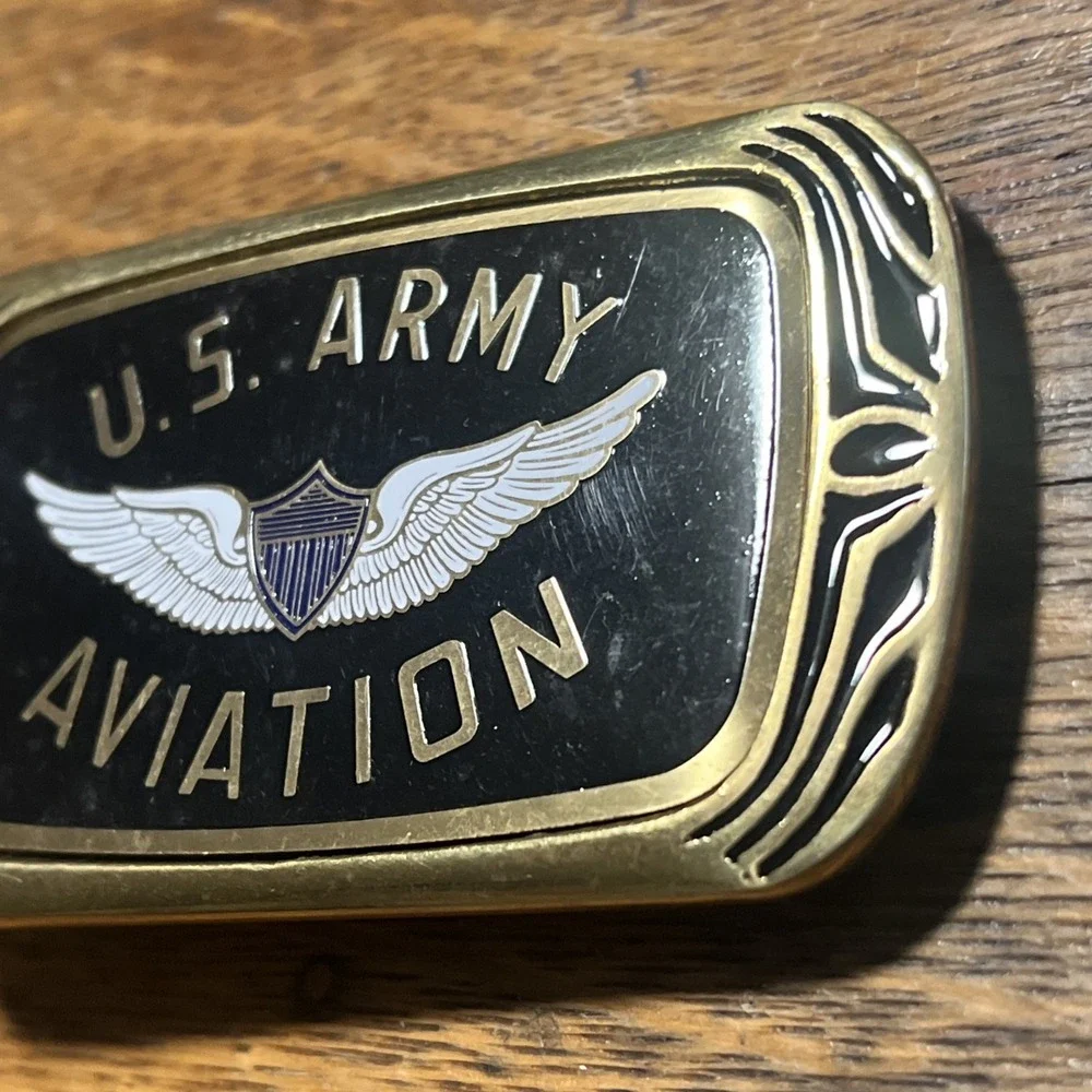 Vintage U.S. ARMY AVIATION Flying Wings 1983 NAP Inc Solid Brass Belt Buckle F08